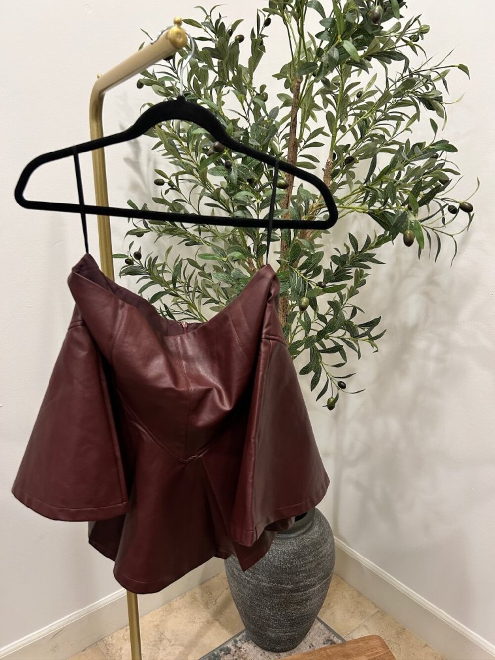 Commense Burgundy Flared Mini Skirt